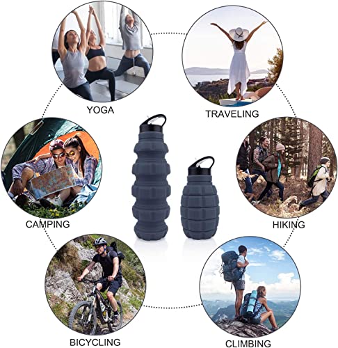 QiCheng&LYS 19.5oz Collapsible Travel Water Bottle, Reuseable BPA Free Silicone Foldable Water Bottles for Travel Gym Camping Hiking, Portable Leak Proof Sports Water Bottle with Carabiner(Gray) - color: Gray