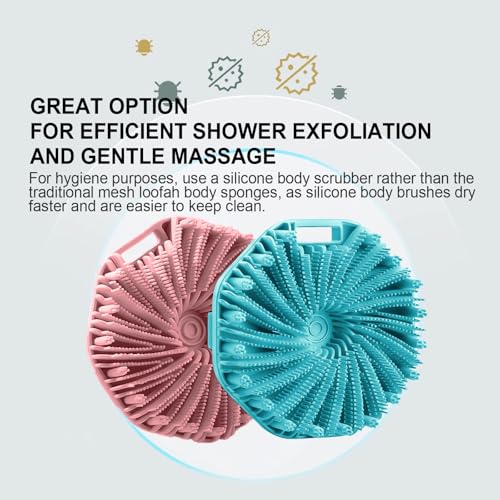 Silicone Body Scrubber for Shower Men Women, Exfoliating Body Scrubbers for Use in Shower, Silicone Body Brush for Showering, Charcoal, Easy to Clean - Body Brush Buffer Scrubber for All Skin Types - color: Cyan and Bean Paste Pink