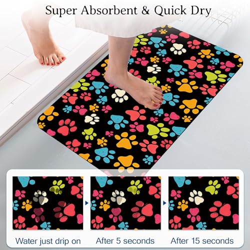 Elightvap Bath Mat Paw Bathroom Rug,Soft and Non Slip Dog Paws Print Bath Rugs,Quick Drying Machine Washable Floor Mat 17 * 29.5 Inches for Shower Room,Bathtub,Kitchen Bathroom - color: Dog Paws Print