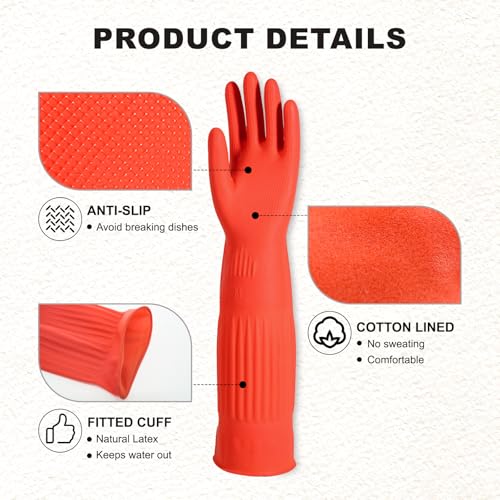 North Tower Rubber Gloves Kitchen Cleaning For Washing Dishing Kithchen, warmming Heat Resistant Dishwashing Gloves,18",2 Pairs Medium - size: Medium（45cm）