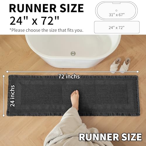 Waffle Bath Mat - Super Water Absorbing Bath Mat Quick Dry, Bathroom Rugs Non Slip Washable with Tassels, Rubber Backed Bathroom Mat for Bathroom Floor, Tub and Shower, 24" x 72", Black - color: Black, size: 24" x 72"