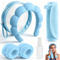 Real Perfection Spa Headband for Washing Face, Skincare Headband Wristband Set for Facial Mask Skin Care, Makeup Remover Towel Cloth Small Spray Bottle with Travel Makeup Bag Gifts for Women - Blue - color: Blue