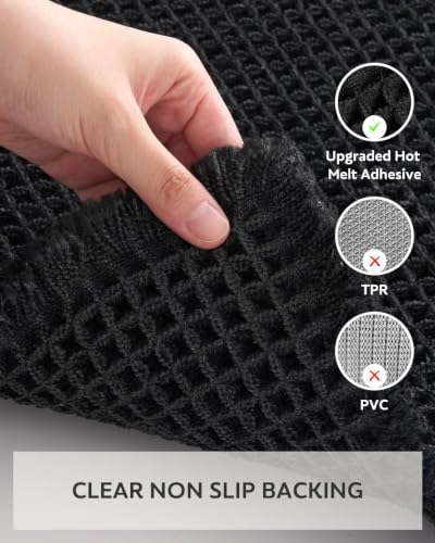 tchdio Waffle Bath Mat-Runner Rug, Super Absorbent Non Slip Bath Mats for Bathroom Machine Washable Long Rugs with Tassels, Bath Rugs for Bathroom Floor Beside Tub, 2' x 5'(24" x 60"), Black - color: Black, size: 24" x 60"