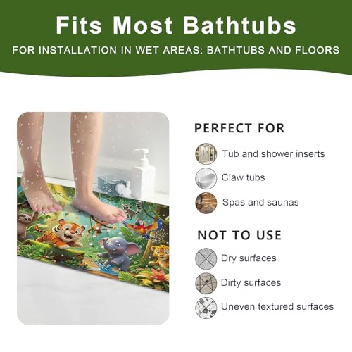 XIYUNTE Upgrade Baby Bath Mat Non Slip - 40"x16" Extra Long Kids Bath Mat for Tub Non Slip Bathtub Mat Eco-Friendly Toddler Bath Mats with Suction Cups, Machine Washable and No Fading, Animal Forest - color: H-animal Forest