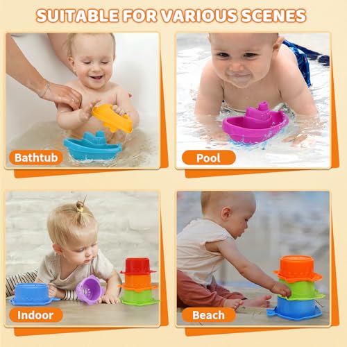 Baby Bath Toys for Kids Ages 1-3,13 Pcs Bathtub Toys for Babies 6-12-18 Months, Mold Free Bath Toys Toddlers 2-4 Years Old,Stacking Cups & Watering Can,Water Table Toys for Infants Boys Girls 1 2 3 4 - style: Orange