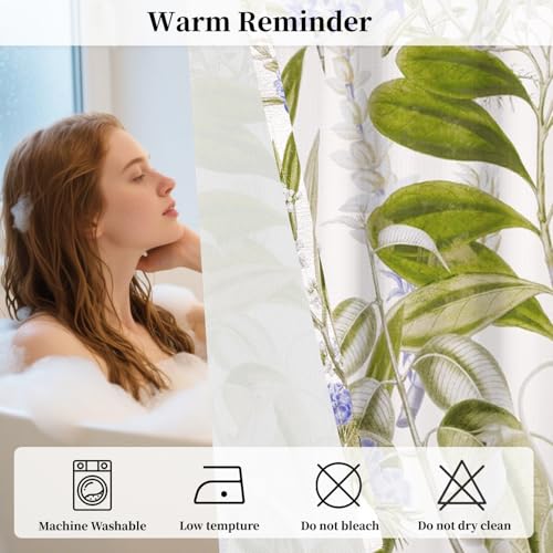 No Hook Botanical Shower Curtain with Snap in Liner,71x74 Inch | Green Tropical Leaf & Blue Floral Shower Curtains for Bathroom, Waterproof Fabric Bath Curtain with Mesh Top Window, - color: Botanical-a
