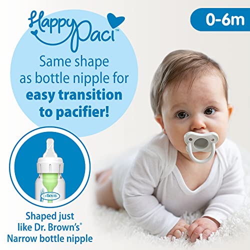 Dr. Brown's Anti-Colic Options+ Narrow Breast to Bottle Pump and Store Feeding Set with Slow Flow Nipples, Baby Bottle Travel Caps and 100% Silicone HappyPaci One-Piece Pacifier - color: Clear