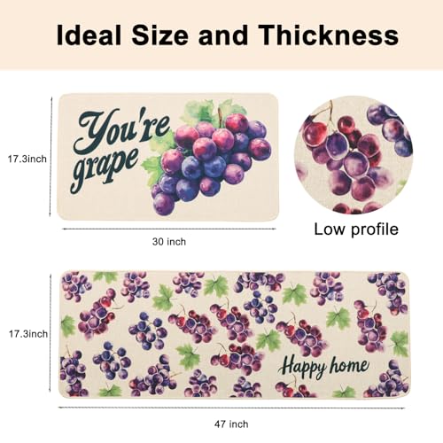 Farmhouse Funny Fruit Watermelon Rug, Easy Care Low Profile Kitchen Rugs Sets of 2, Kitchen Mats Non Slip Washable, Cute Colorful Summer Mats with Positive Vibes for Floor, Bathroom, Entryway
