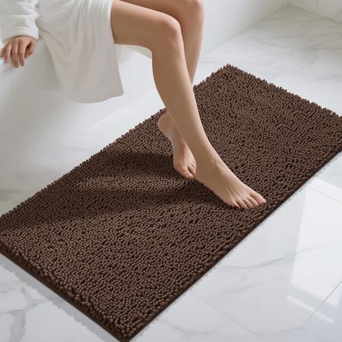 Yimobra Long Bathroom Rugs 47"x24", Extra Soft Non Slip Bath Mat for Tub, Super Absorbent Quick Dry Shaggy Rug Floor Carpet, Machine Washable,Brown - color: Brown, size: 47" X 24"