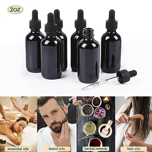 NOOEEISS 2oz Glass Dropper Bottle,Preety Texture Tincture Bottles with Precise Scales Eye Droppe,for All Kinds Of Mixed Liquids,Leak-Proof Design for Easy Travel (Black-24Pack) - color: Black, size: 2oz-24Pack