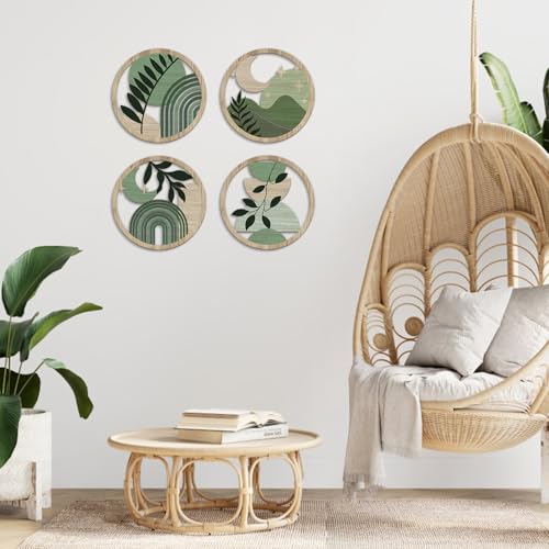 TOARTi 4PCS Green Botanical Wooden Wall Art Bohemian Hanging Art Farmhouse Geometric Wooden Wall Decor Aesthetic Plants Artwork Boho Minimalist Wall Decor for Bedroom Living Room - color: Boho Green Wooden Wall Art