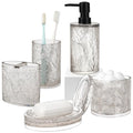 RQYIXI 5 PCS Resin Bathroom Accessories Set, Silver-Grey, Minimalist Luxury | Elegance Shatterproof Bathroom Set Includes: Soap Dispenser, Toothbrush Holder, Tumbler, Soap Dish, Cotton Swab Jar - size: 5pcs