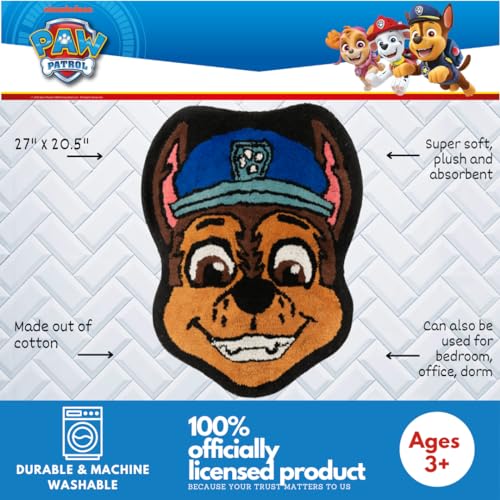 Paw Patrol Chase 100% Cotton Non Slip Plush Bathroom Mat Rug (Officially Licensed Product) By Franco - color: Paw Patrol