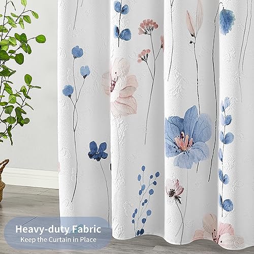QiyI Watercolor Floral Shower Curtain, 3D Embossed Butterflies Blue Pink Flower Bathroom Curtain, Minimalist White Cloth Bath Curtain, Waterproof Fabric Textured Shower Curtain Set with Hooks, 72x72 - color: Blue, size: 72"W x 72"L (Pack of 1)