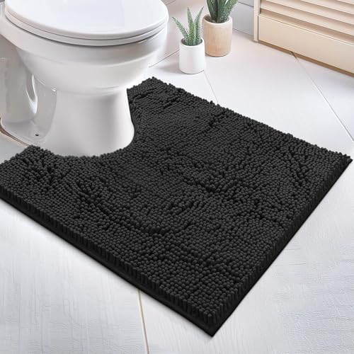 LuxUrux Black Toilet Rug - Extra-Soft Plush Bath Shower Bathroom Rug,1'' Chenille Microfiber Material, Super Absorbent Shaggy Bath Rug. Machine Wash & Dry (20 x 20, Black) - color: Black, size: 20'' X 20'' U