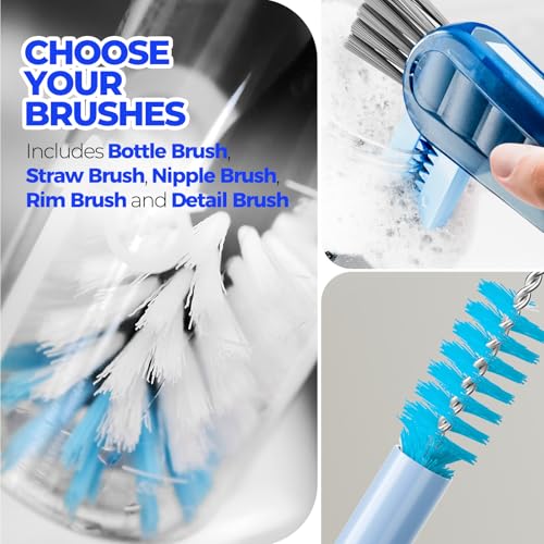 Holikme 6 Pack Brush Set, 14" Long Handle Stainless Steel Cleaner, 3 Straw Brushes, 4-in-1 Cleaning Brush for Water and Baby Bottles Straws, Aqua - color: Aqua, size: 6Pack