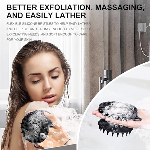 INNERNEED 2in1 Silicone Body Scrubber & Scalp Massager Shampoo Brush, Black | Food-Grade Soft Material, More Hygienic, Easily Lather, Convenient for Travel, Gym, Business,etc - color: Black
