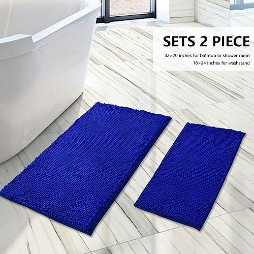 Bathroom Rugs Sets 2 Piece, Extra Soft Chenille Bath Mat Ultra Absorbent Bathroom Rug, Bathroom Mat with Sturdy PVC Non-Slip Bottom, Machine Washable Bath Rugs (20x32 Inch + 16x24 Inch, Royal Blue) - color: Royal Blue, size: 16" x 24" + 20" x 32" (Rectang