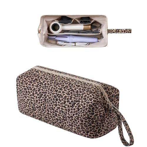 Large Quilted Hair Tools Travel Bag,Hair Styling Accessories Storage Case for Hair Dryer,Curling Iron,Flat Irons,Straightener and Attachments,Portable Organizer with Removable Dividers(15Leopard) - color: 15Leopard