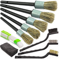 TAKAVU Car Detailing Brush Kit, 10 Piece Boar Hair for Interior | Detail Brushes, Wire Brush & Microfiber Towel for Engine Bay & Auto Interior Cleaning, Vents, Emblems & Trim