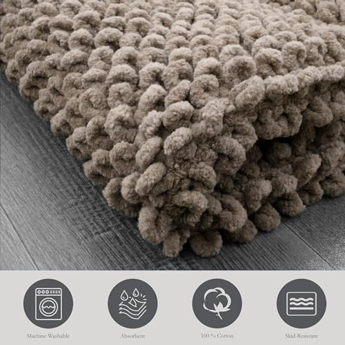 Jean Pierre New York 100% Chenille Cotton Skid Resistant Plush Bath Mat - 17"x24"/20"x32" Bathroom Rug Set - Brown Cappuccino - color: Brown Cappuccino, size: 17" x 24" / 20" x 32" (Rectangular)