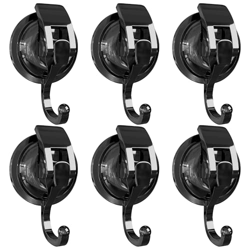 Heavy Duty Vacuum Suction Cup Hooks, Matte Black Plated Polished Super Suction for Kitchen Bathroom, 6 Pack - color: Black
