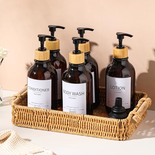 Shampoo and Conditioner Dispenser, 5Pack Refillable Dispenser Bottles,16.9oz Pump Bottles, Amber Shampoo Containers for Shower - color: Amber-b