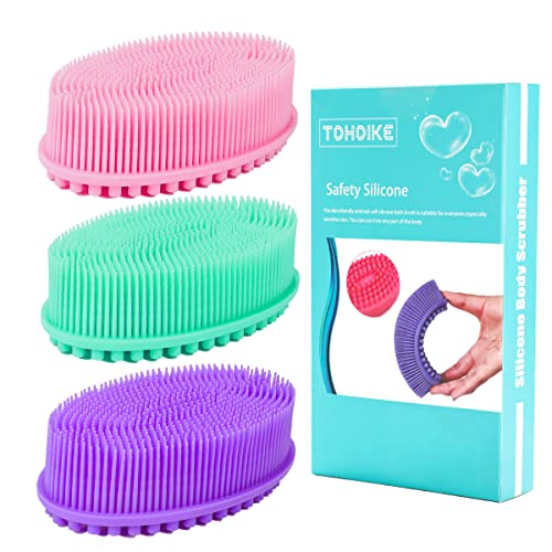 Silicone Body Scrubber Loofah - Set of 3 Soft Exfoliating Body Bath Shower Scrubber Loofah Brush for Sensitive Kids Women Men All Kinds of Skin(Purple/Green/Pink) - size: Colors: Purple, Green, Pink