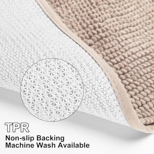 Urvoix Bathroom Rugs Sets 3 Piece, Non-Slip Chenille Bath Rug - Ultra Soft, Washable, Super Absorbent Bath Mat for Bathroom, Toilet and Tub (Cream Beige) - color: Cream Beige