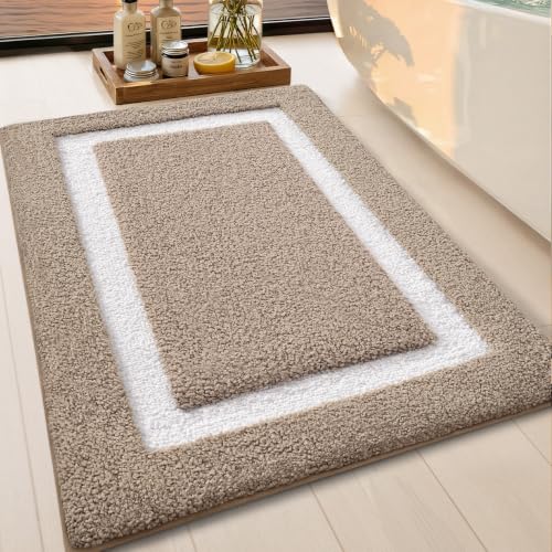 Color&Geometry Extra Soft Bathroom Rugs 36x24, Absorbent Microfiber Bath Rug, Non-Slip Bathroom mat, Washable Plush Bath Mats for Bathroom, Shower, Bathtub, Laundry, Khaki White - color: K, size: 24"x36"