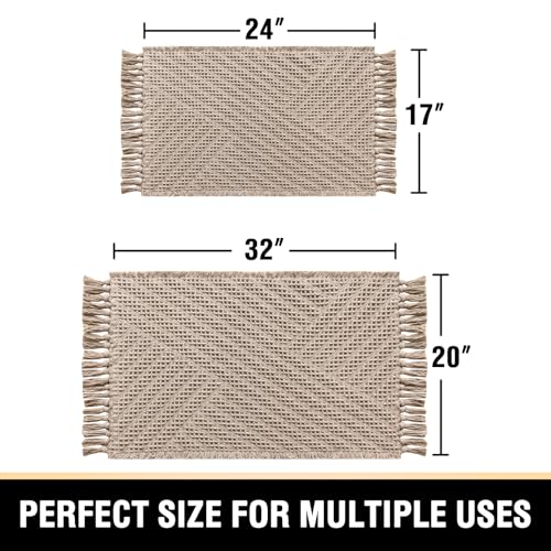H.VERSAILTEX Waffle Bath Mat Super Absorbent Boho Bath Mat Non Slip Bath Rugs for Bathroom Floor Machine Washable Dry Fast Bathroom Rugs with Tassels (20 x 32 Plus 17 x 24 Inches, Irish Cream) - color: Irish Cream, size: 20" x 32" Plus 17" x 24"