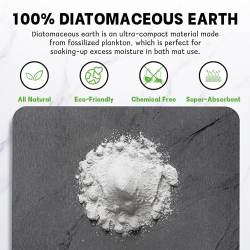 Stone Bath Mat,Diatomaceous Earth Shower Mat,Fast-Drying Stone Bathroom Floor Mat,Absorbent Non-Slip Diatomite Mats for Bathtub,Grey Marble - color: Grey Marble-24*16-1 Pack