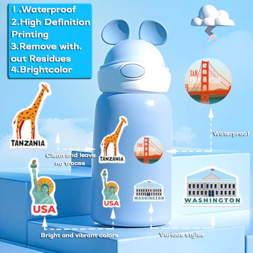 100 Pcs World Travel Stickers Set Cityscape Aesthetic Travel Map Sticker Vinyl Waterproof Stickrs for Water Bottles Laptops Bike Car Motorcycle Skateboard - style: Travel