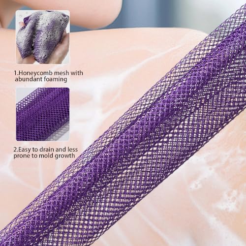 Exfoliating Bath Towel Set for Women Strong Cleaning Back Scrubber - color: Purple