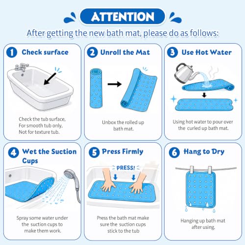 XIYUNTE Baby Bath Mat for Tub Non Slip Kids Bath Mat - 40''x16'' Extra Long Cartoon Bathtub Mat Non Slip Kids Shower Mat Eco-Friendly Toddler Bath Mats with Suction Cups, Machine Washable - color: E-child