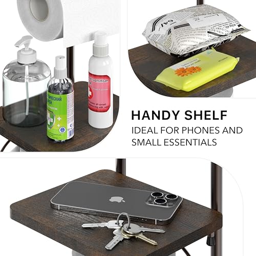 Simple Houseware English Style Bathroom Toilet Tissue Roll Holder Stand with Shelf, Bronze - color: Bronze, size: Wood Shelf - 29.2''H