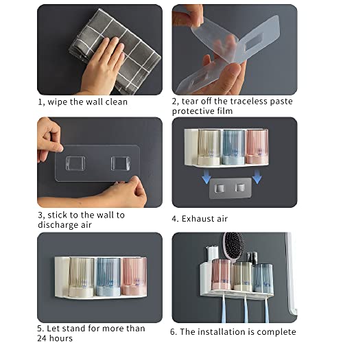 So Nice Toothbrush Holders for bathrooms Accessories Wall Mounted,Electric Shower Toothbrush Holder White Plastic toothbrushes Holder Set for Kids with 3 Cups - color: 3cups