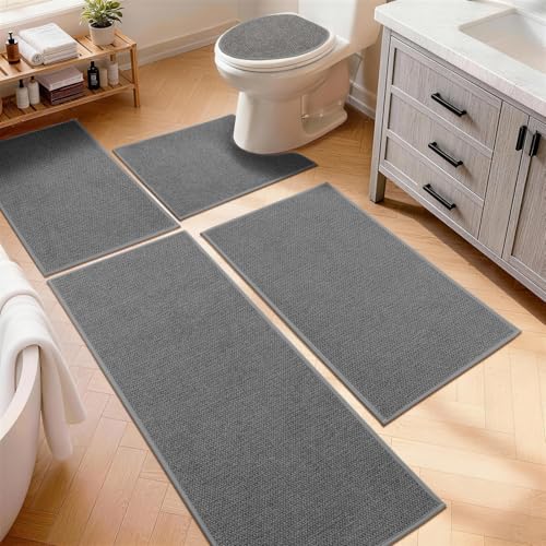 YIHOUSE Dark Gray Bathroom Rugs Sets 5 Piece, Quick Dry Thin Bath Mat with Toilet Rug - Non Slip Absorbent Machine Washable - Bath Runner Rugs for Bathtub Sink Home Decor - color: Dark Gray, size: 5 pieces