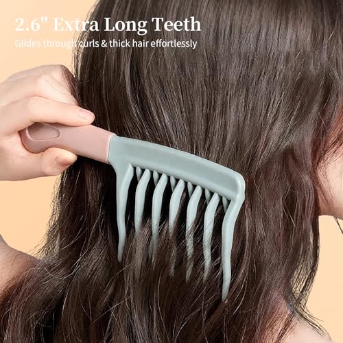 Wide Tooth Comb for Curls, Detangling Comb with Double Row Wavy Tooth for Curly/Wavy/Thick/Long/Wet & Dry Hair, Detangler Hair Brush Large Tooth Shower Hair Comb for Women Girl Men - color: Green