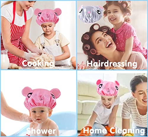 Shower Cap,2PCS Elastic and Reusable,Funny Cute Waterproof Shower Bath Caps | Elastic , Reusable, Waterproof,Soft ,Fun Cute Animal Cartoon Double Layers for Girls boys