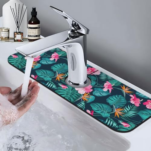 Hawaii Hawaiian Flower Leaf 15" X 5.5" Kitchen Sink Splash Guard Faucet Faucet Guard Draining Mat Sink Splash Guard Faucet Kitchen Bathroom - color: Hawaii Hawaiian Flower Leaf