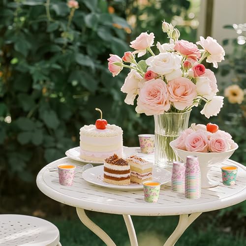 WRAPAHOLIC 3oz Paper Cups - 100 Pack Disposable Bathroom Cups with Colorful Rose Floral Design, Small Mouthwash Cup for Toothbrush Rinse, Home Bathroom, Picnic, BBQ, Travel and Party - color: White Pink Rose