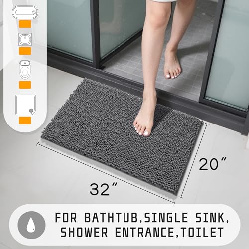 Yimobra Washable Bathroom Rugs, Super Soft & Absorbent Chenille Bath Mat for Floor & Carpet, Quick Dry Non Slip Bath Mat for Tub Shower, 32"x20",Dark Gray - color: Dark Gray, size: 32" X 20"