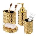 Gold Ceramic Bathroom Accessories Set, 4 Piece, Honeycomb Design with Soap Dispenser Pump, Tumbler, Toothbrush Holder, Soap Dish - color: Gold