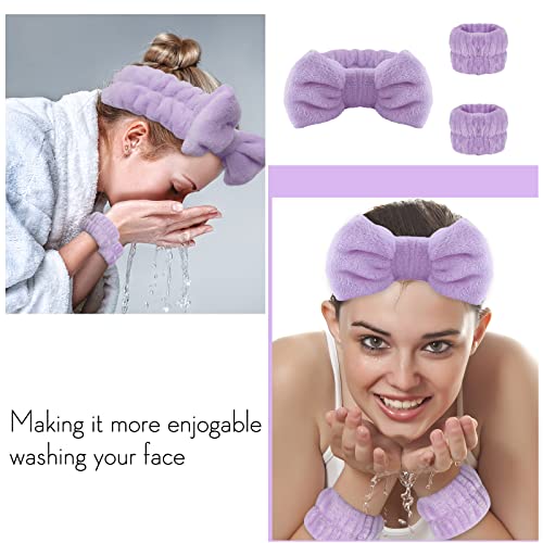 WSYUB Spa headband, Wristbands, Headband for Washing Face, 2pcs Wristlets for Sleeves Dry, Make up Headband,Purple - color: Purple