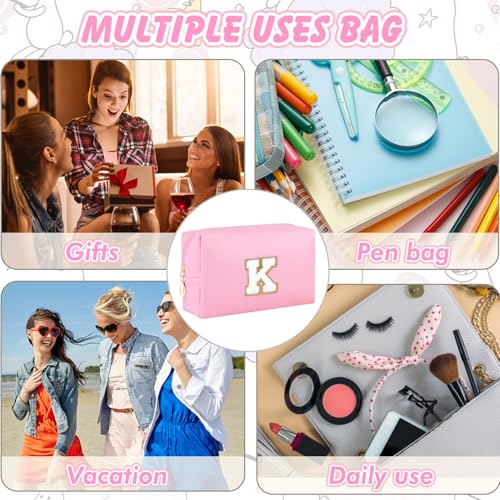 URSKYTOUS Initial Preppy Makeup Bag Travel Small Cosmetic Bag Cute Pink Personalized Preppy Makeup Pouch Zippered PU Toiletry Bag Christmas Birthday Gifts for Women Mom Teacher Friends(K) - color: Pink, size: K