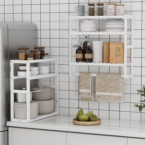 Towel Rack Bathroom Storage Shelves Over The Toilet with Towel Bar 100% Bamboo Adjustable Height Floating Shelf Wall Shower Shelf for Small Space Bathroom Kitchen Multi Usage White New 2Pack - color: Updated White 2pack