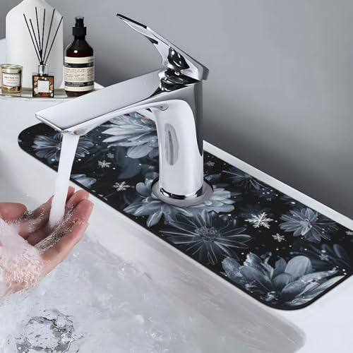 Faucet Draining Mat For Kitchen Sink, Stylized Gray Chrysanthemum Flowers Diatom Mud Absorbent Drain Pad For Bathroom Kitchen Sink Splash Guard Drying Mat - color: Stylized Gray Chrysanthemum Flowers