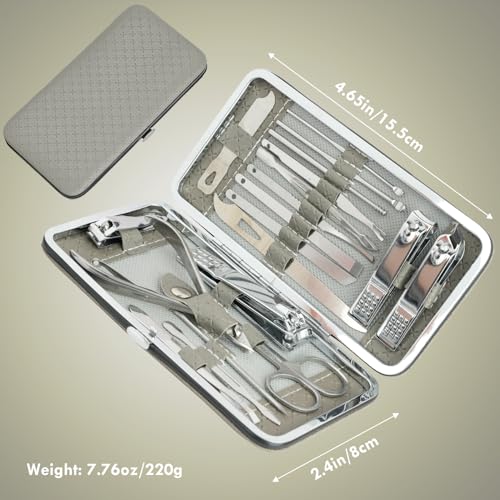 Manicure Set - 19 in 1 Professional Nail Clippers Pedicure Kit, Manicure Tool Kit, Stainless Steel Facial Grooming Set Kit, Gift Idea for Women, Men, Girls, Teens, Grey - color: Grey