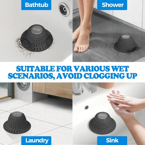 zaa Bathtub Drain Hair Catcher, 2 Pack Silicone Collapsible Bathtub Drain Cover Hair Catcher & Protector for Pop-Up & Regular Drains of Shower, Bathtub, Tub, Bathroom, Sink, Gray & Black - color: Gray Black